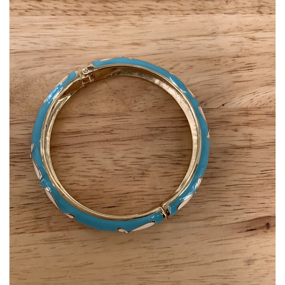 Vintage Style Blue Turquoise Aqua and Gold Rhinestone Bangle Fashion Jewelry - Picture 3 of 12